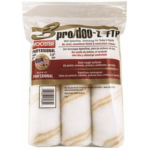 Wooster Wooster Rr669-9 Paint Roller Cover, 1/2 In Thick Nap, 9 In L, Fabric Cover, White 0RR6690090